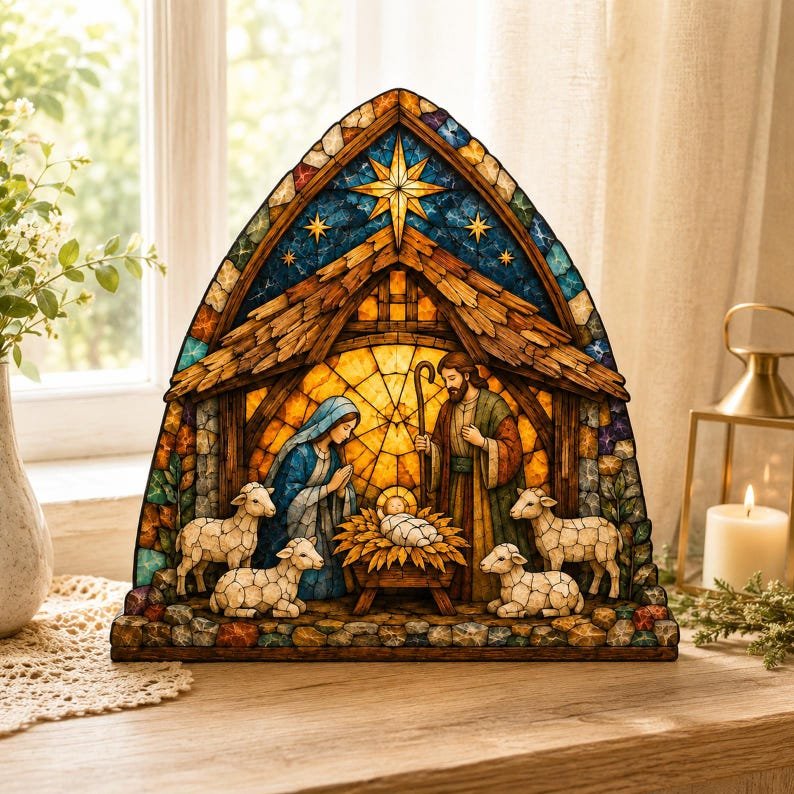 Nativity Christmas Wooden Sign, Christian Wooden Block Decor, Chrismas Night Decor, Nativity Scene Holiday Decor, Jesus Birth Religious Home Decoration, Christian Christmas Shelf Sitter Gift WSXM12