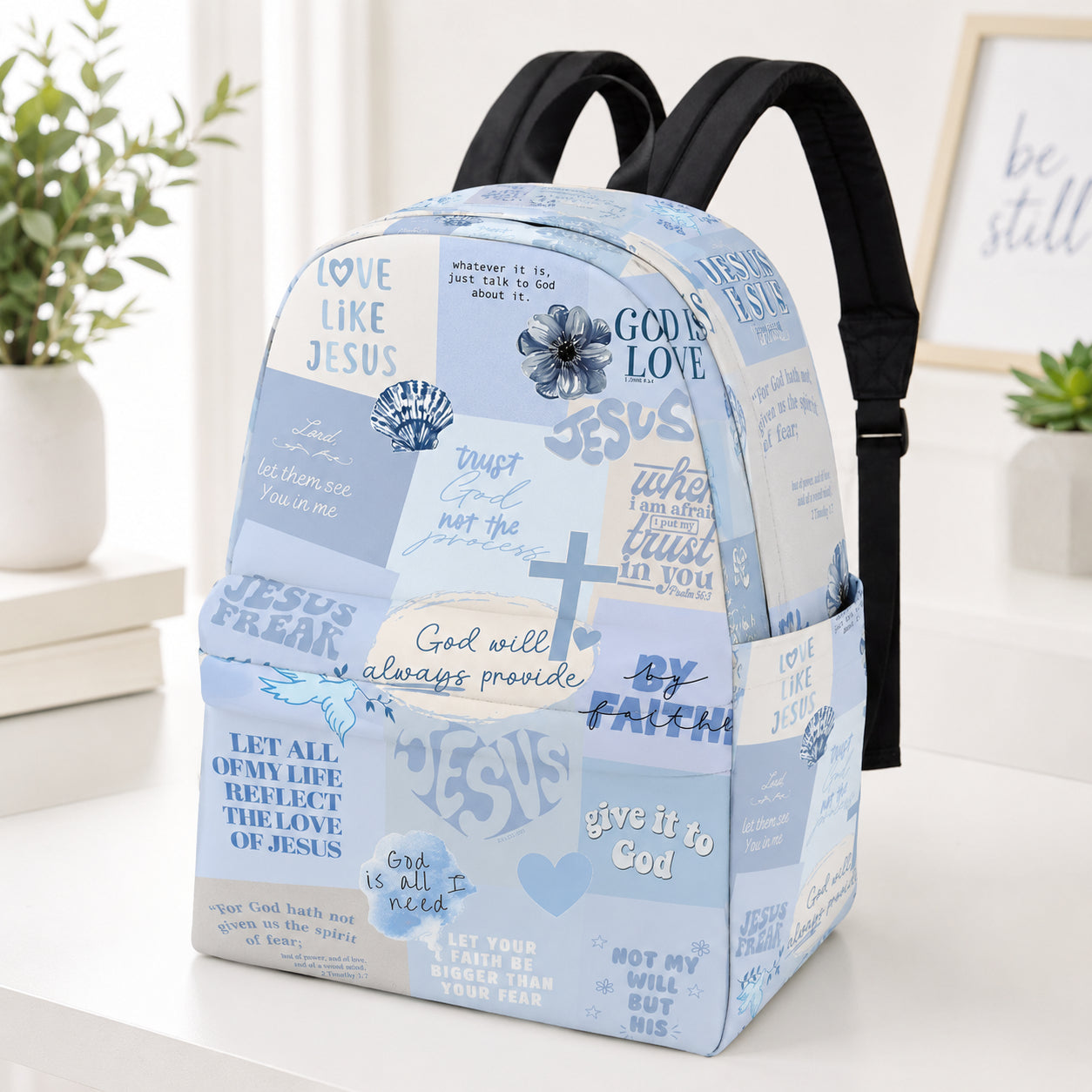 Blue Christian Bible Backpack, Custom Christian Aesthetic Backpack, Christian Faith Bag, Laptop Bag, Back To School Backpack PLAF72
