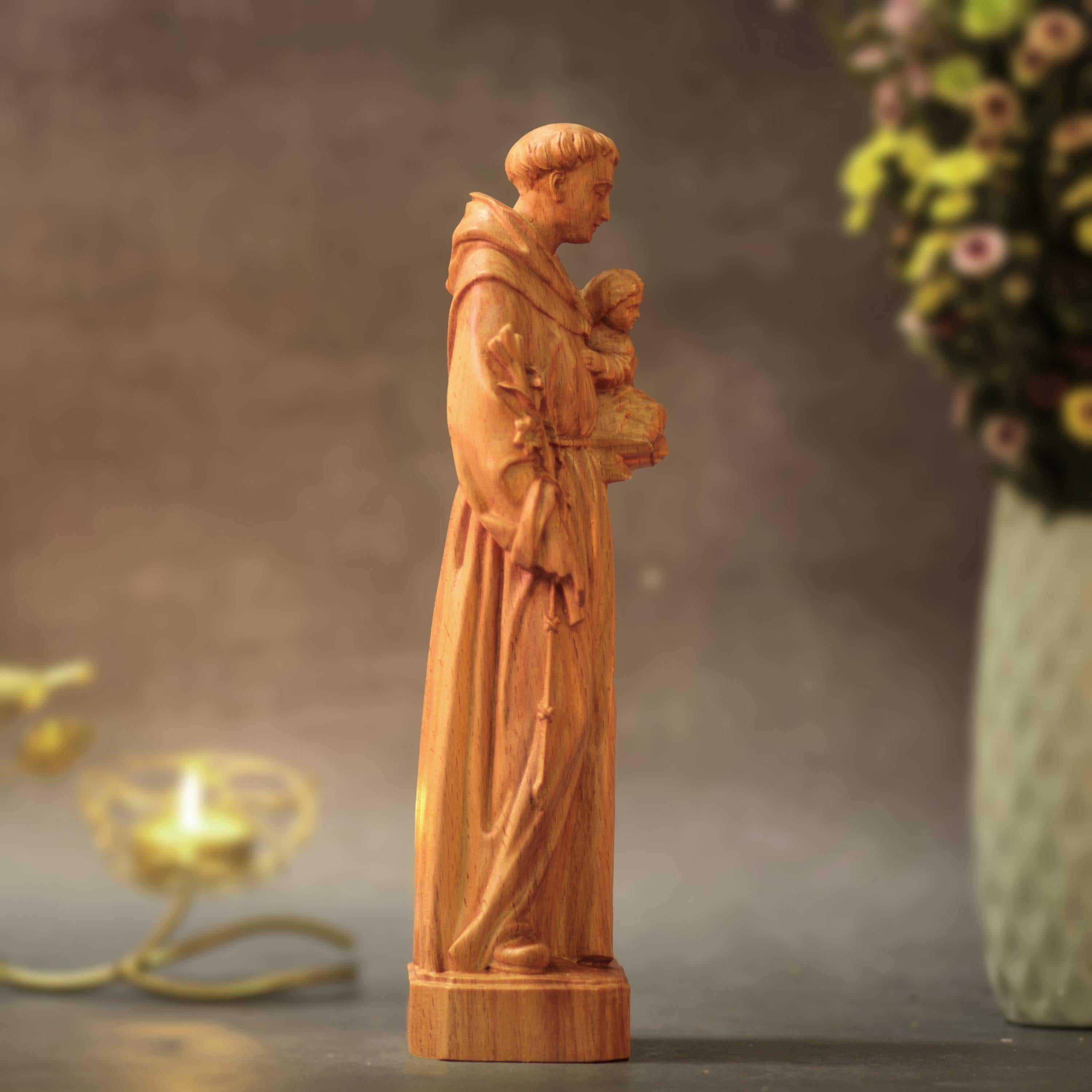 St. Anthony Wooden Statue Catholic Saint Figurine Religious Gift Christian Home Decor Patron Saint of Lost Things Hand Carved Wood Sculpture