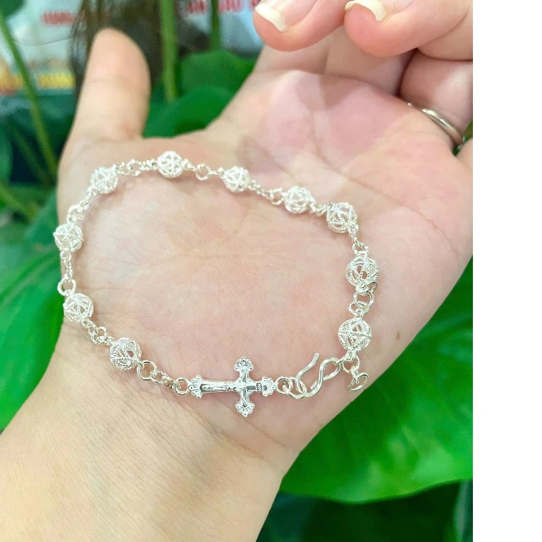 Rosary Bracelet for Women in Sterling Silver, Catholic Cross Bracelet, Elegant Christian Jewelry, Beaded Faith Bracelet, Religious Gift for Her