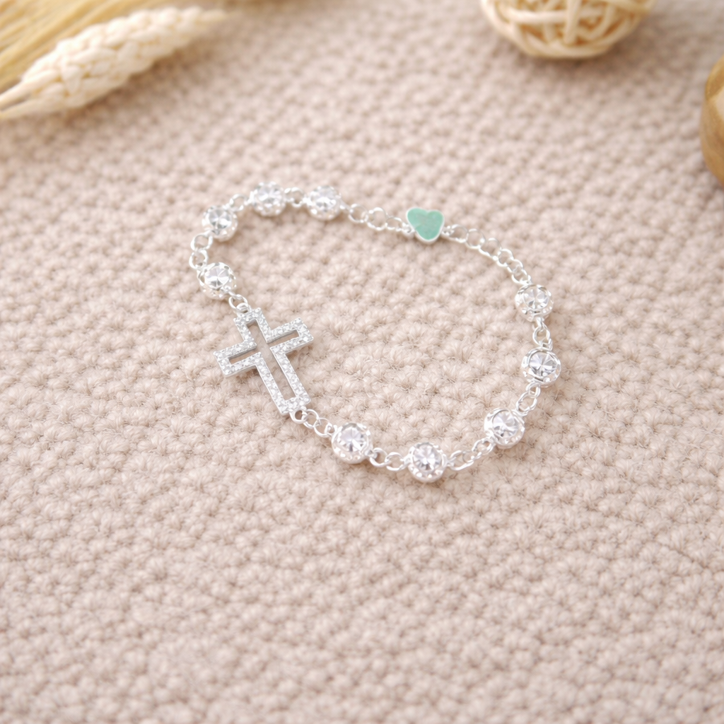 Catholic Sterling Silver Bead Bracelet, 925 Silver Rosary Bracelet, Cross Charm Bracelet, Christian Jewelry, Prayer Bracelet, Gift for Him Her