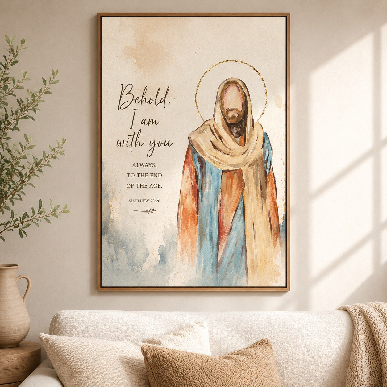 Jesus Bible Verse Wall Art Set, Behold I Am With You Always Poster, Christian Faith Poster Decor, Christian Home Decor PTSETA08