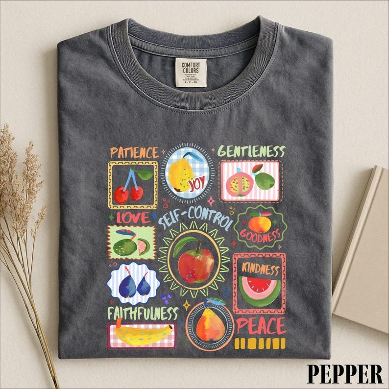 Fruits Of The Spirit Shirt, Christian Fruit Graphic Tee, Bible Verse Faith Comfort Colors T-Shirt, Gift for Sunday School Teachers CFNS09