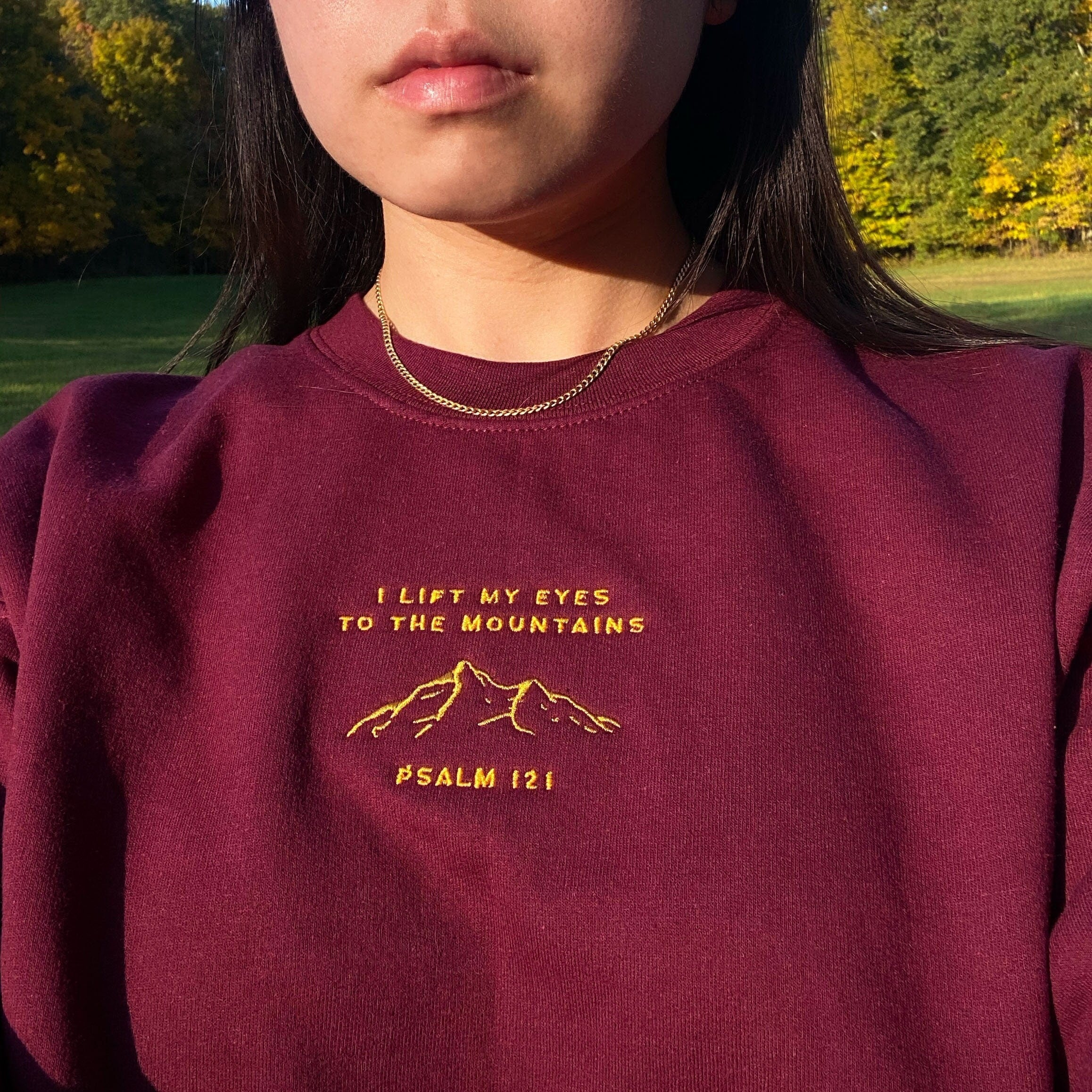 Embroidered 'Lift My Eyes' Christian Sweatshirt, Mountain Bible Verse Crewneck, Sweatshirt Embroidery, Unisex Heavy Blend Sweatshirt, Gildan Redemption Sweatshirt