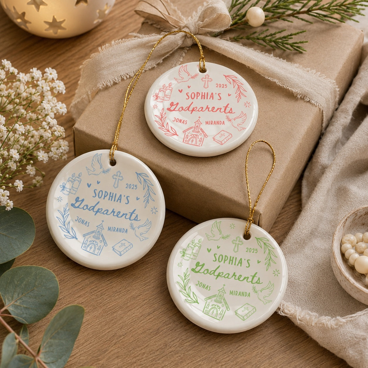 Personalized Family And Baby Baptism Ceramic Ornament, Custom Name and Date Christian Keepsake, Baby Ornament Gift,  Baptism  Ornament CRMO09