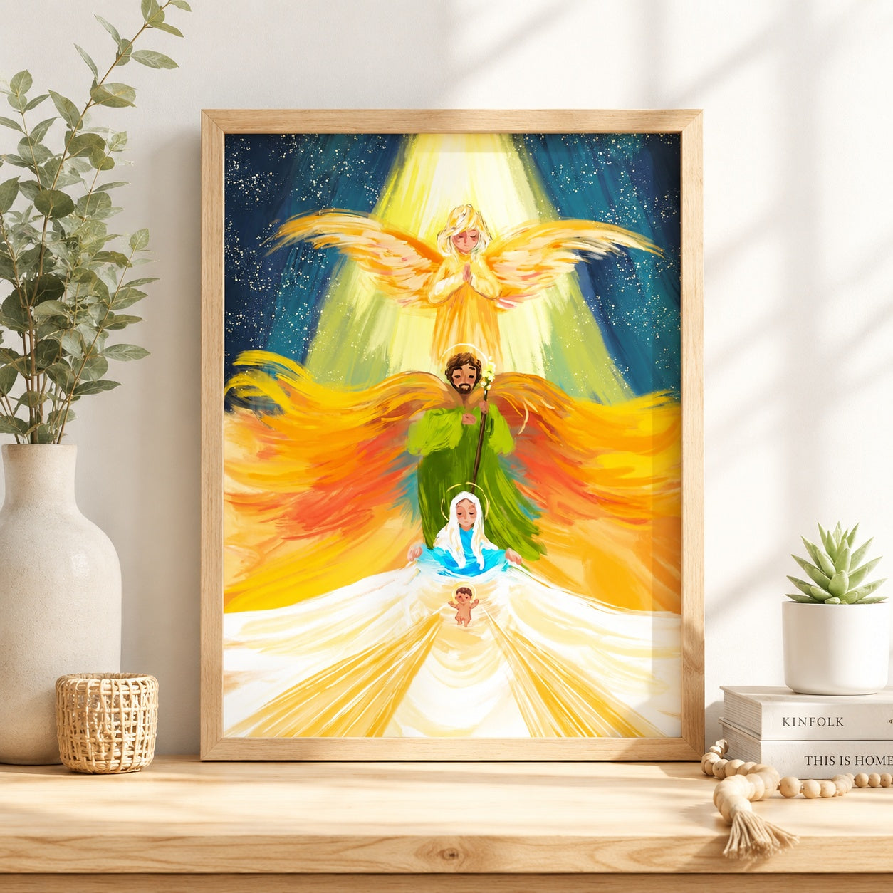 Nativity Angel Poster, Christian Christmas Wall Art Print, Holy Family Religious Decor, Baby Jesus Nursery Gift, Catholic Faith Poster PTS08