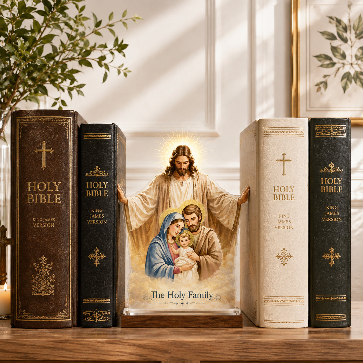 Christian Bookend, Holy Family Acrylic Bookend Standee, Christian Bookshelf Decor, Religious Gift ABBD08