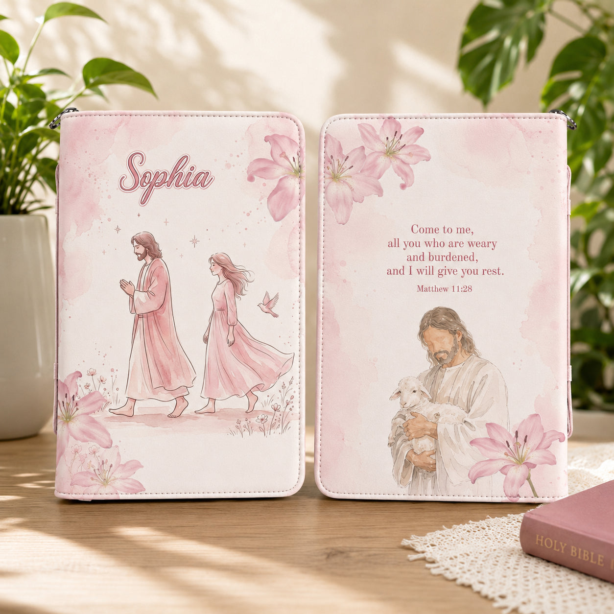 Personalized Pink Floral Leather Book Cover, Pink Christian Bible Cover, Christian Gift, Bible Covers Jesus Gifts BIBLE09