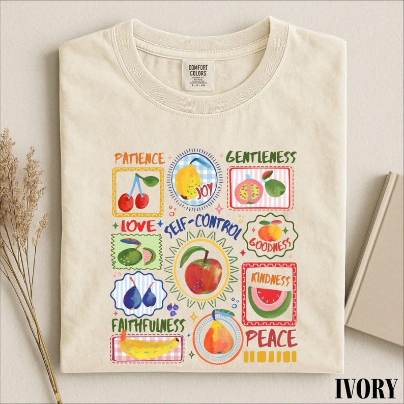 Fruits Of The Spirit Shirt, Christian Fruit Graphic Tee, Bible Verse Faith Comfort Colors T-Shirt, Gift for Sunday School Teachers CFNS09