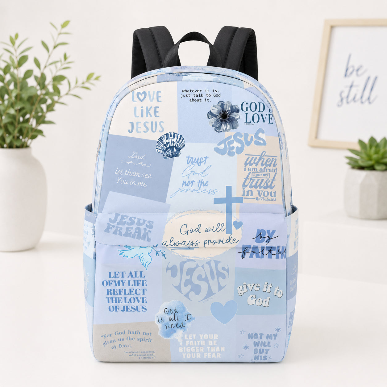 Blue Christian Bible Backpack, Custom Christian Aesthetic Backpack, Christian Faith Bag, Laptop Bag, Back To School Backpack PLAF72