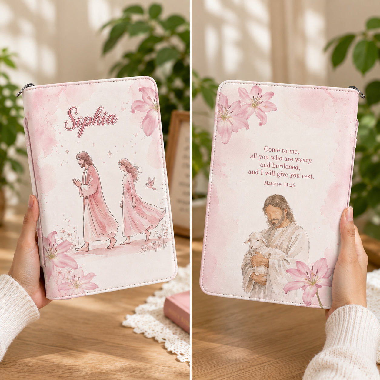 Personalized Pink Floral Leather Book Cover, Pink Christian Bible Cover, Christian Gift, Bible Covers Jesus Gifts BIBLE09