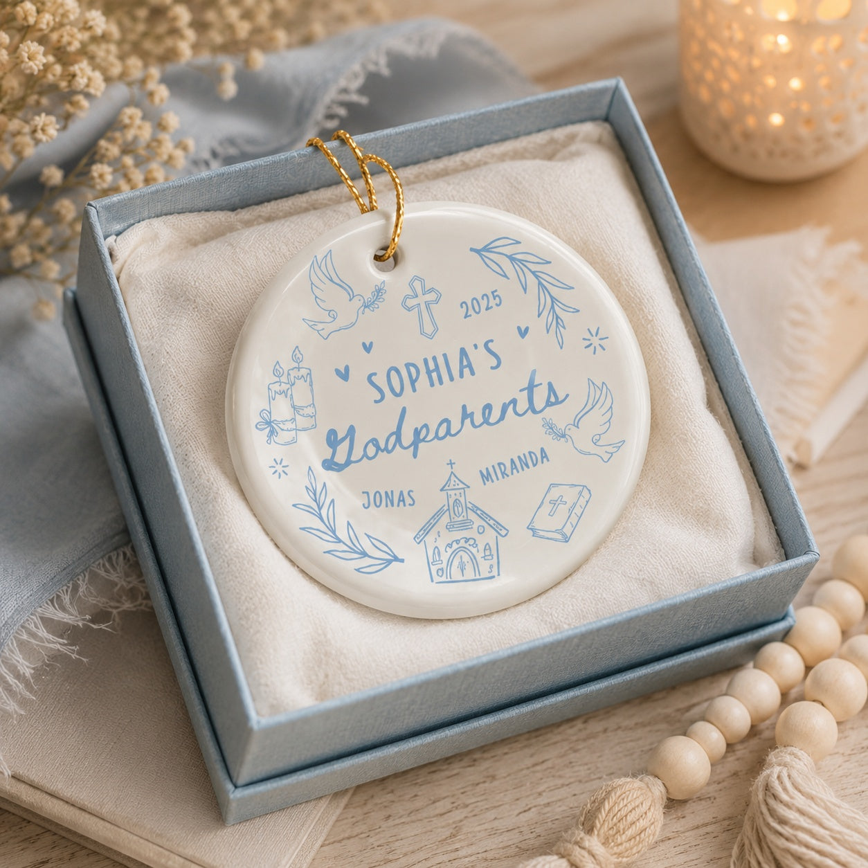 Personalized Family And Baby Baptism Ceramic Ornament, Custom Name and Date Christian Keepsake, Baby Ornament Gift,  Baptism  Ornament CRMO09
