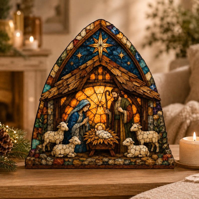 Nativity Christmas Wooden Sign, Christian Wooden Block Decor, Chrismas Night Decor, Nativity Scene Holiday Decor, Jesus Birth Religious Home Decoration, Christian Christmas Shelf Sitter Gift WSXM12