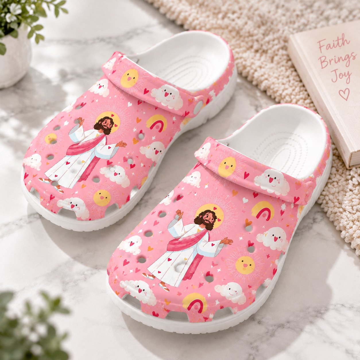 Pink Jesus Clog Shoes, Pink Christian Slip On Clogs, Christian Gift, Kid Adult Comfort Shoes CLOGS32