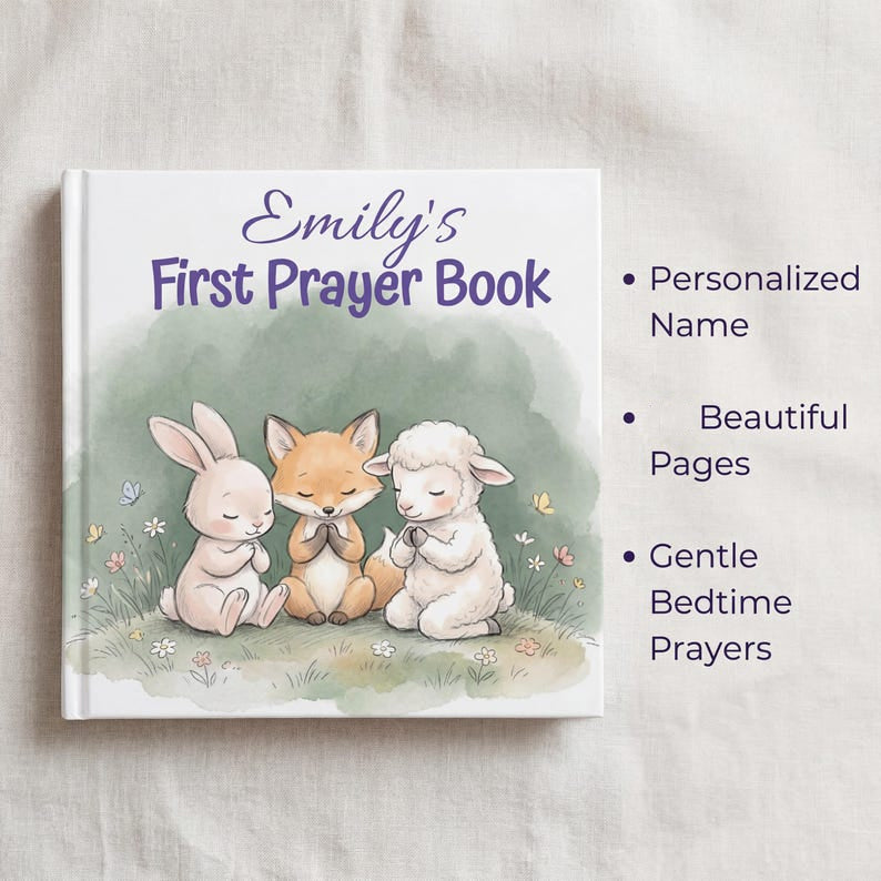 Personalized First Prayer Book - Custom Christian Book With Name, Christian Book For Kid, Baptism Gift, Custom Bible Storybook For Toddlers, Baptism Gift for Boy or Girl, Bedtime Keepsake BOOK09