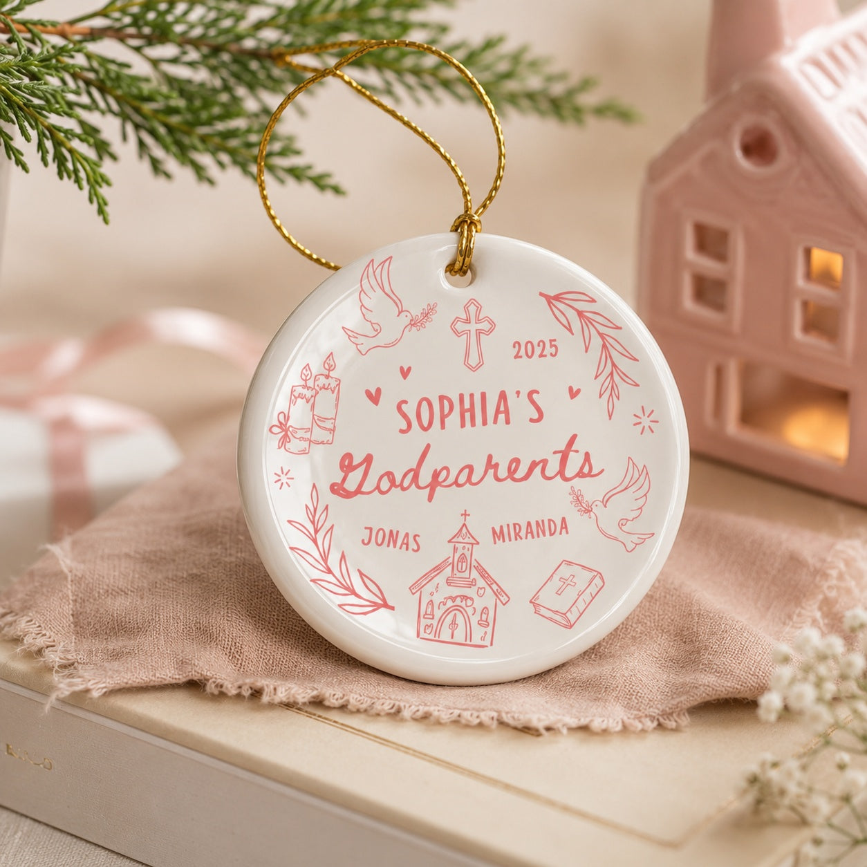 Personalized Family And Baby Baptism Ceramic Ornament, Custom Name and Date Christian Keepsake, Baby Ornament Gift,  Baptism  Ornament CRMO09