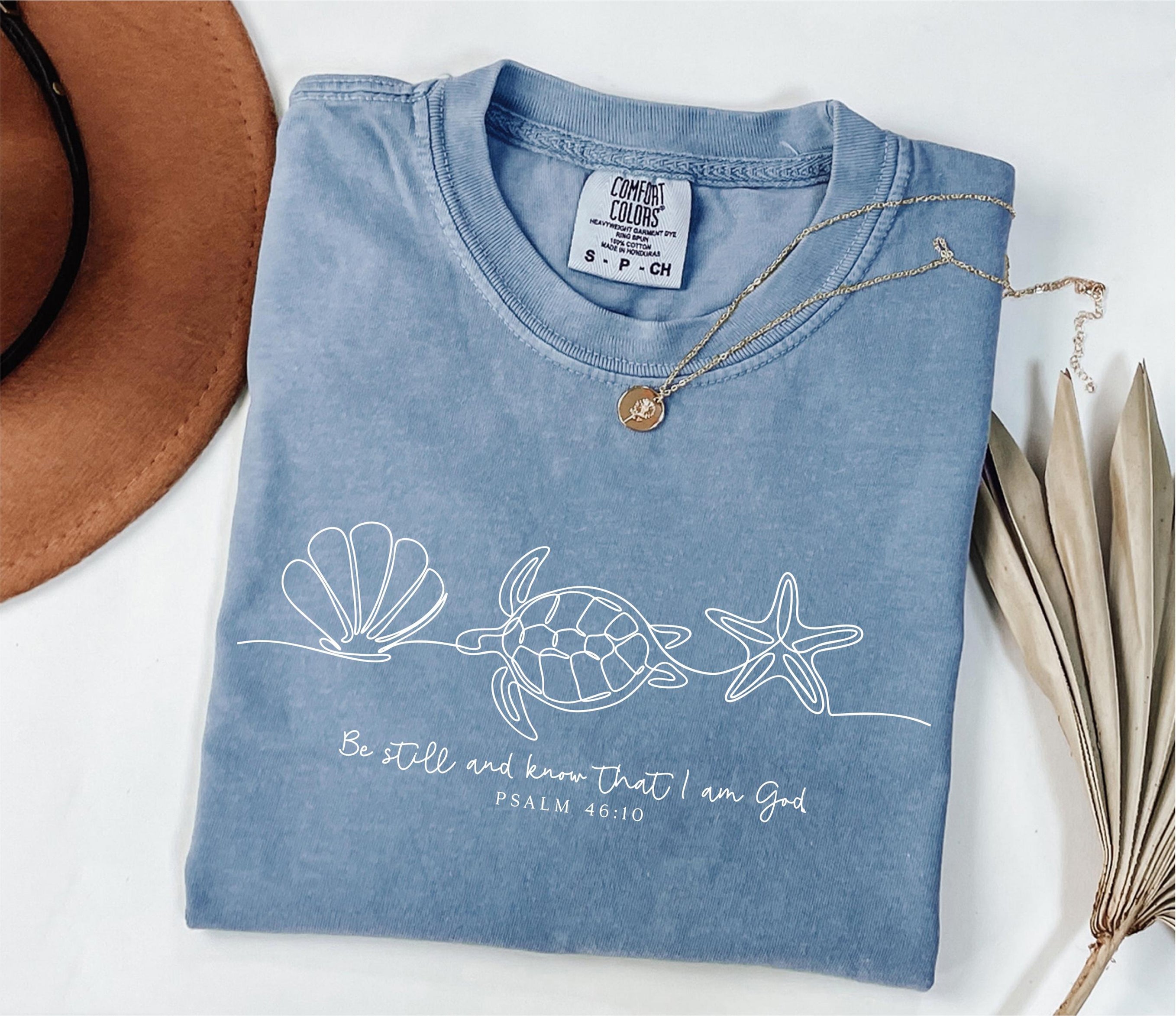 Comfort Colors® Be Still And Know That I Am God Shirt, Bible Verse Shirt, Christian Shirt, Seashell Shirt, Sea Turtle Shirt, Starfish Shirt