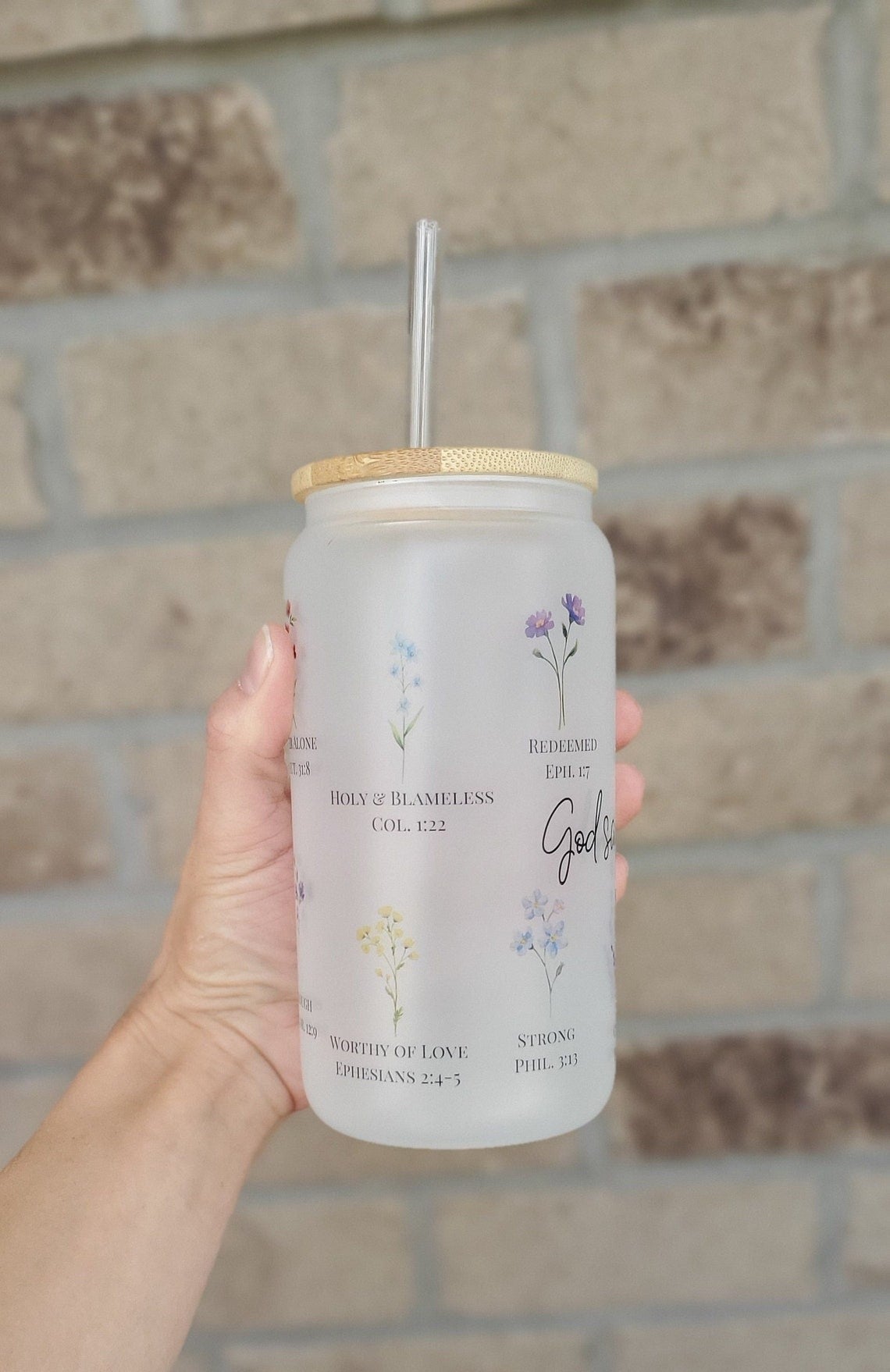 God Says I Am Glass Can, Jesus Glass Can faith Frosted Glass Can. GCLAF26