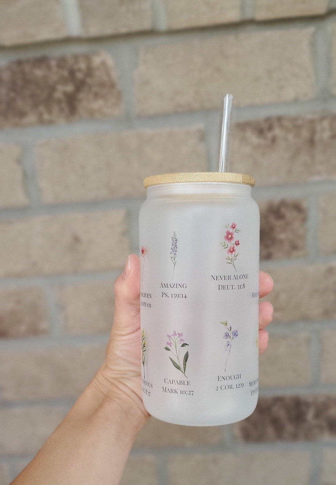 God Says I Am Glass Can, Jesus Glass Can faith Frosted Glass Can. GCLAF26