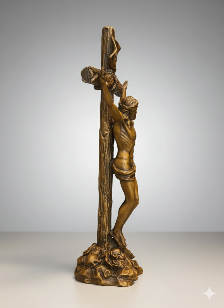 Bronze Jesus Christ Crucifix Statue, Premium Religious Art Sculpture, Gifts For Prayer