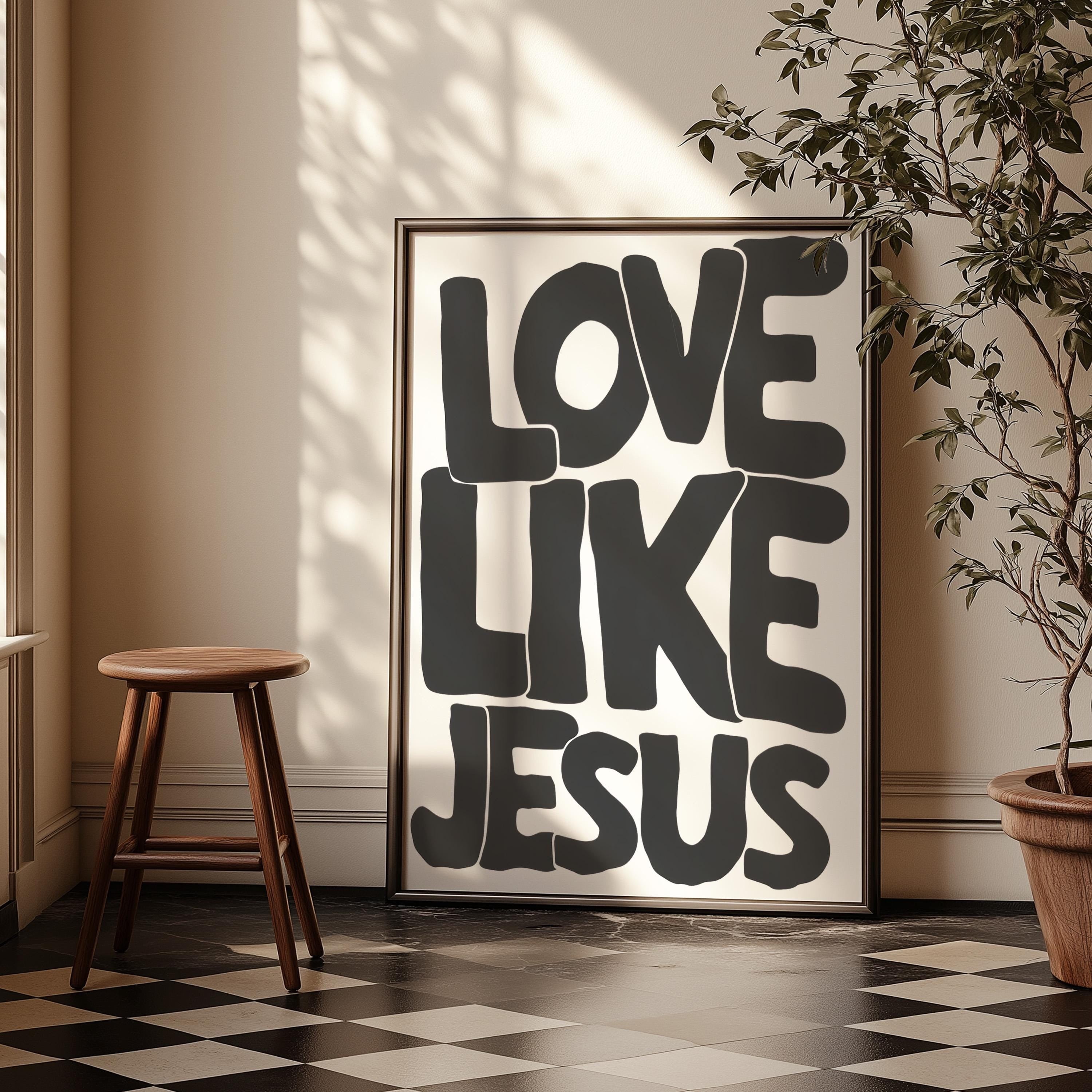 Modern Christian Wall Decor, Love Like Jesus Christian Poster Retro Christian WallArt, Christian Gifts Digital Art, Printable decor