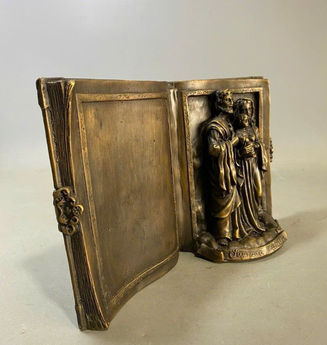 Premium Bronze Christian Family Book Statue, Religious Artwork for Home or Office, Religious Art for Home Décor