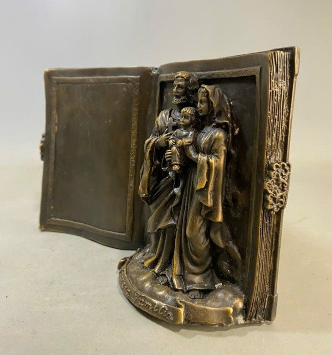 Premium Bronze Christian Family Book Statue, Religious Artwork for Home or Office, Religious Art for Home Décor