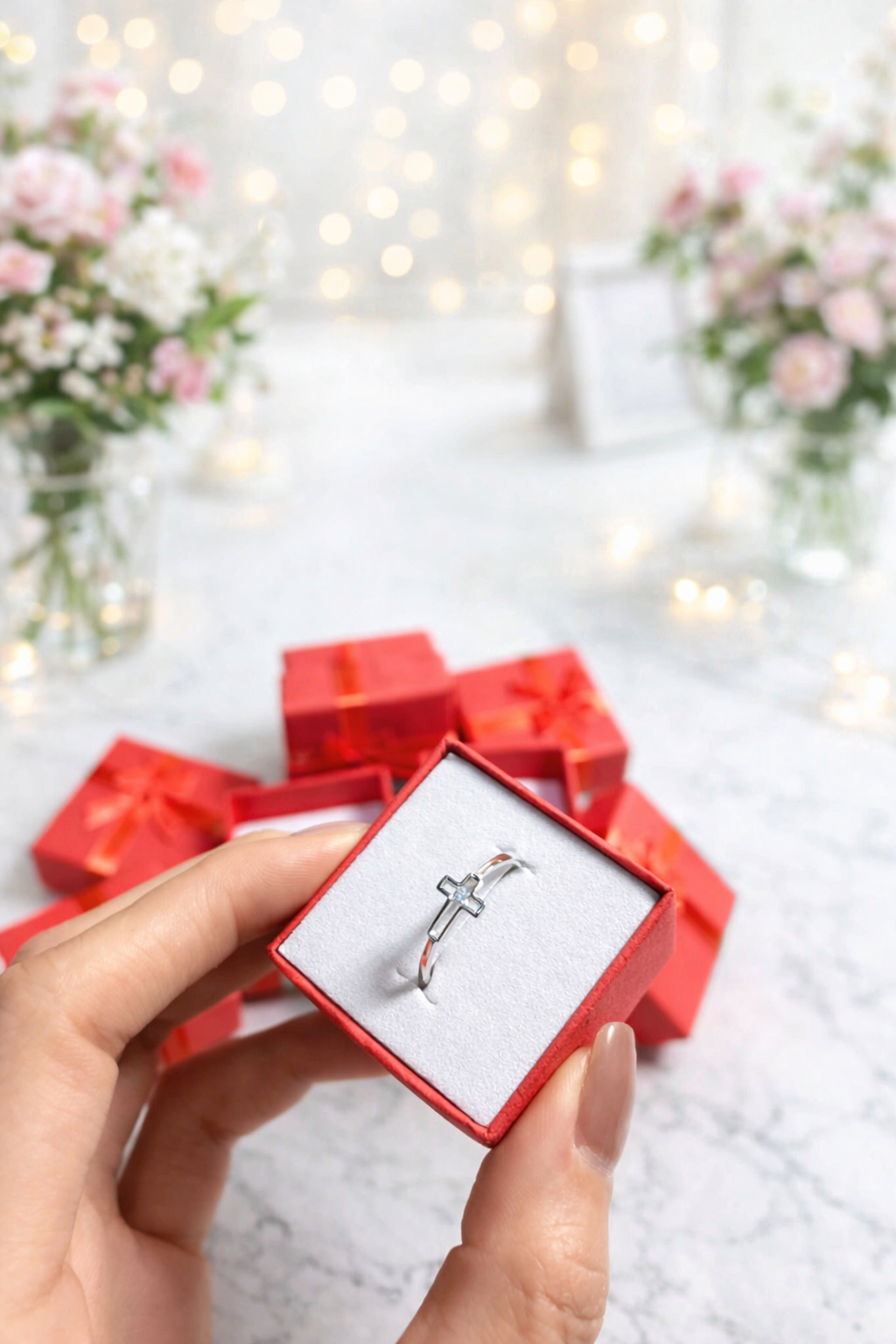 Delicate Cross Silver Ring for Women, Adjustable Minimal Band, Christian Faith Jewelry, Gift for Her