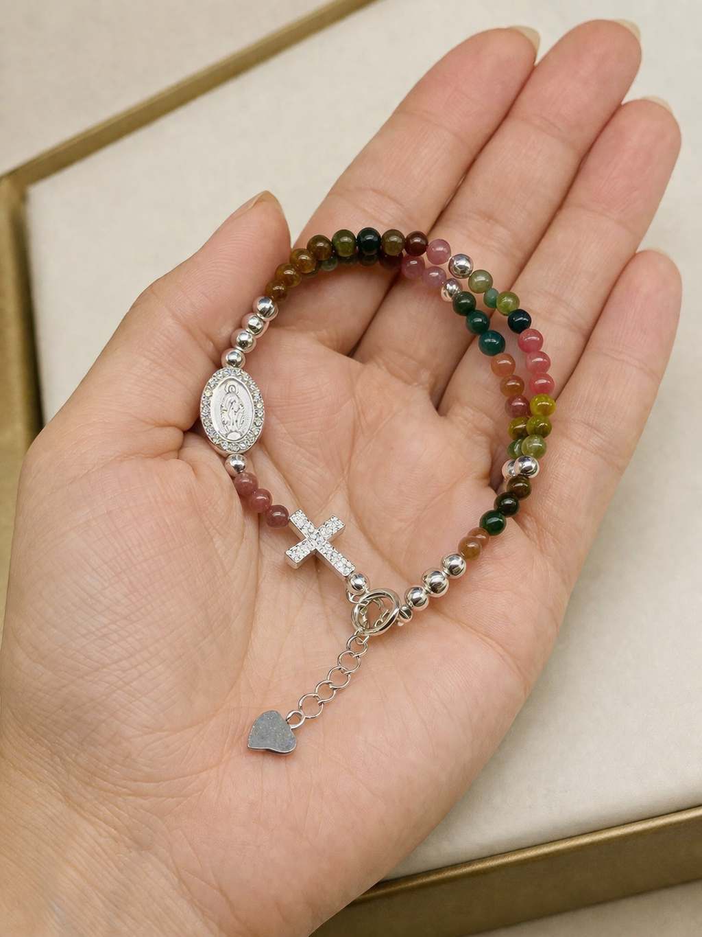 50 Bead Tourmaline Rosary Bracelet, Sterling Silver Catholic Bracelet, Prayer Beads Bracelet, Christian Jewelry, Faith Bracelet, Gift for Him Her