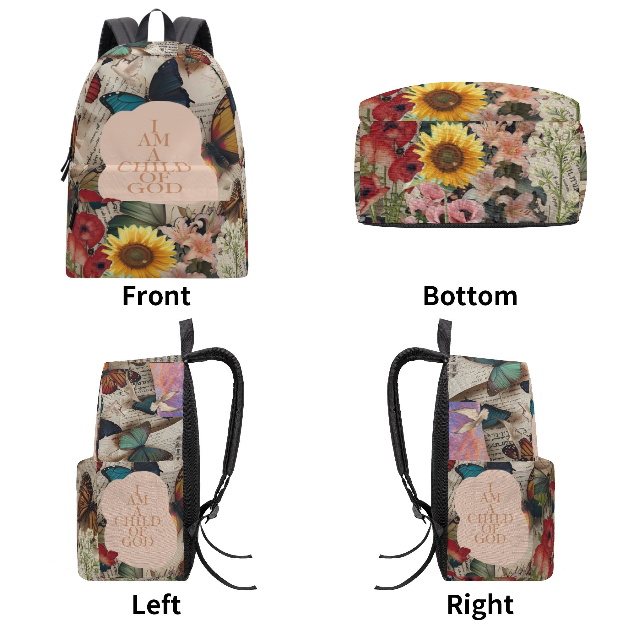 Child of God Backpack, Christian Floral Butterfly Bag, Inspirational Faith Backpack, Bible Verse Book Bag.PLAF22