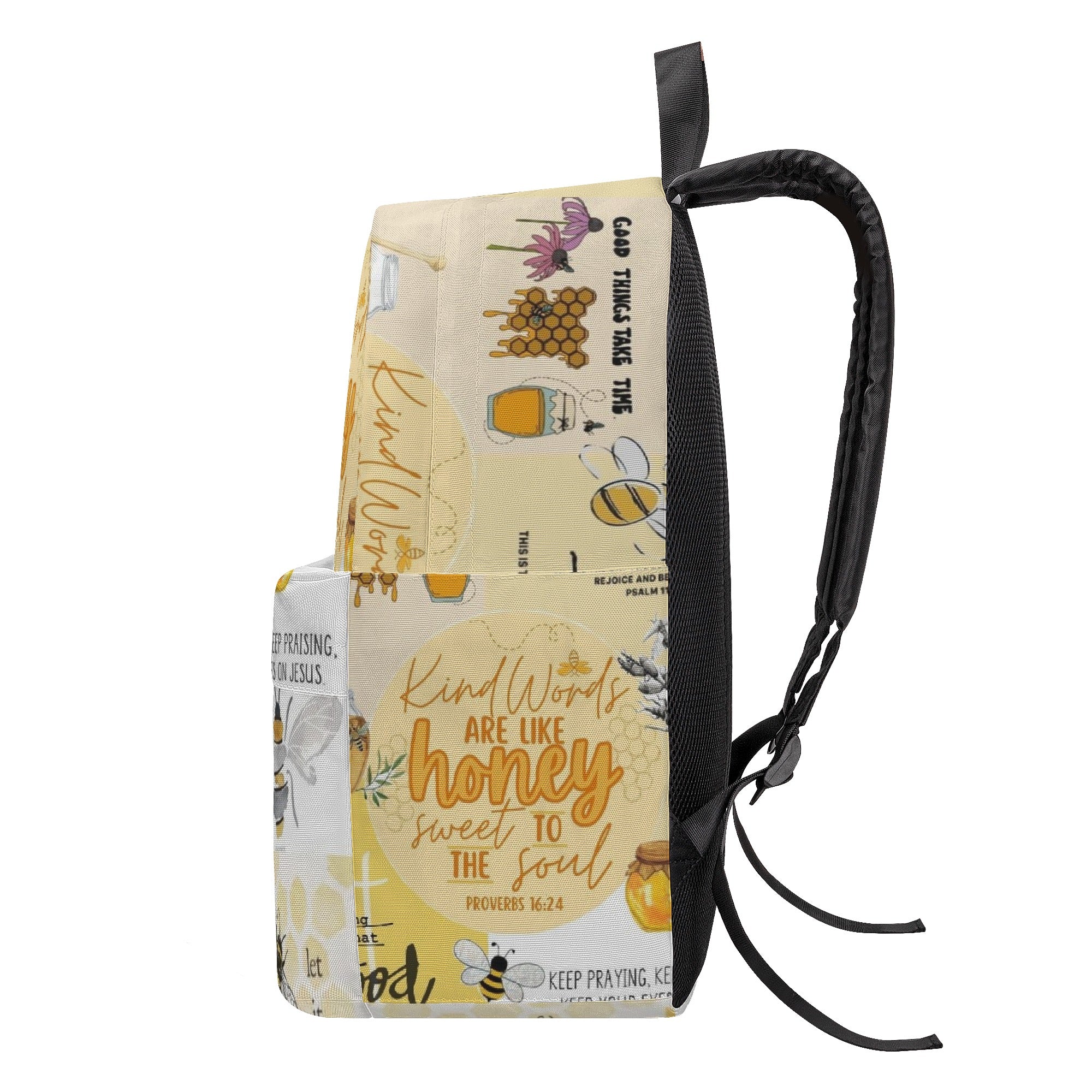 Honey Sweet to the Soul Backpack, Christian Bee Backpack, Proverbs 16:24 Bible Verse Bag, Faith Inspirational Backpack.PLAF23