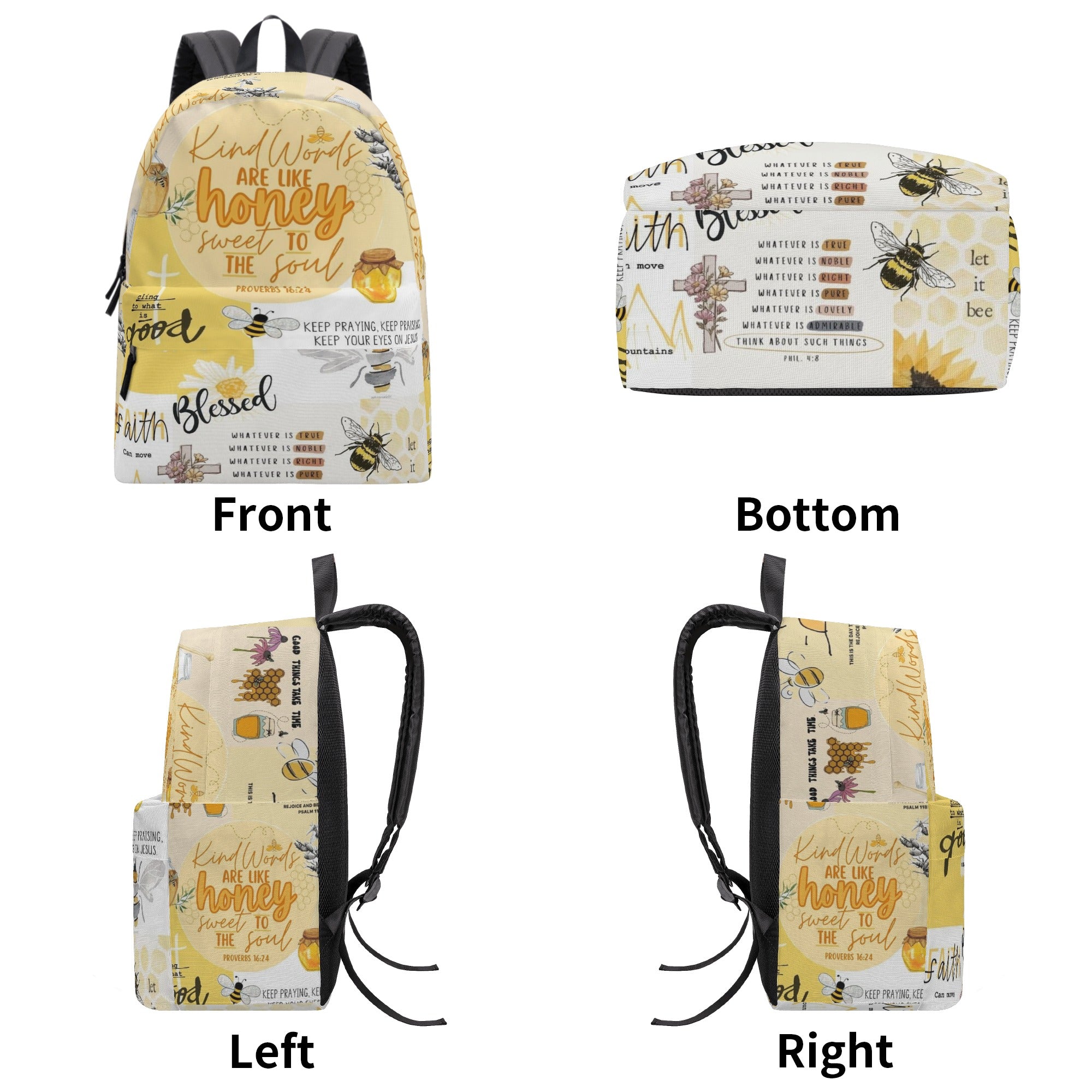 Honey Sweet to the Soul Backpack, Christian Bee Backpack, Proverbs 16:24 Bible Verse Bag, Faith Inspirational Backpack.PLAF23