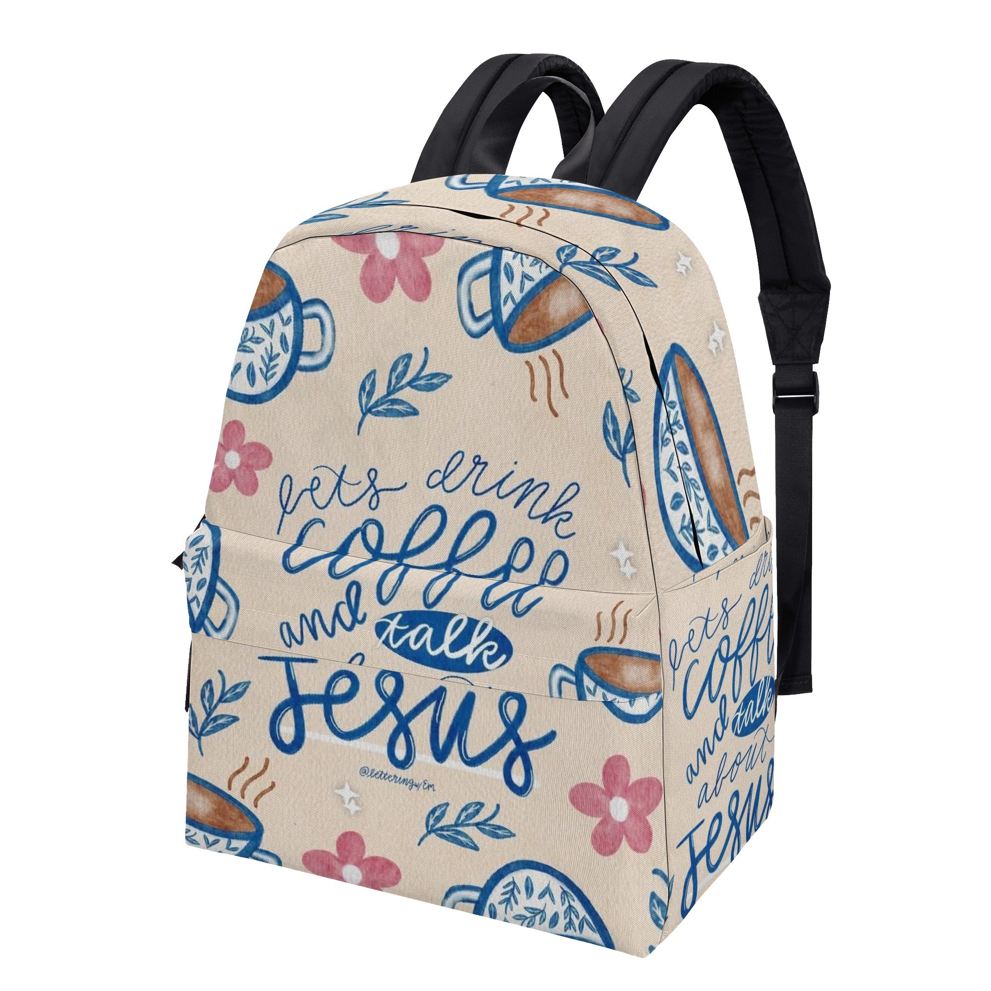 Let's Drink Coffee and Talk Jesus Backpack, Christian Faith Backpack, Coffee Lover Bible Verse Bag, Inspirational Backpack.PLAF29