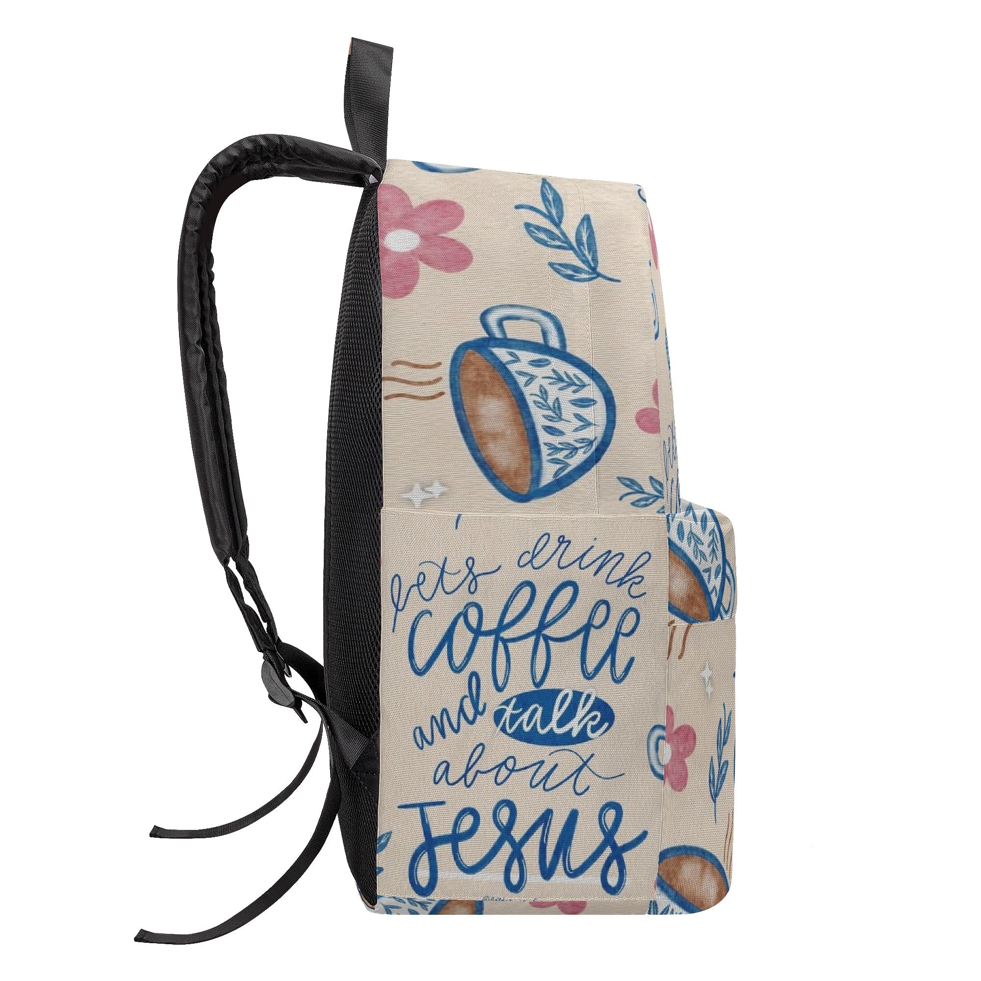 Let's Drink Coffee and Talk Jesus Backpack, Christian Faith Backpack, Coffee Lover Bible Verse Bag, Inspirational Backpack.PLAF29
