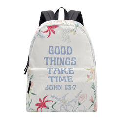 Good Things Take Time Backpack, Bible Verse Backpack, Christian Floral Backpack, Inspirational Faith School Bag, John 13:7 Backpack.PLAF31