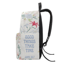 Good Things Take Time Backpack, Bible Verse Backpack, Christian Floral Backpack, Inspirational Faith School Bag, John 13:7 Backpack.PLAF31