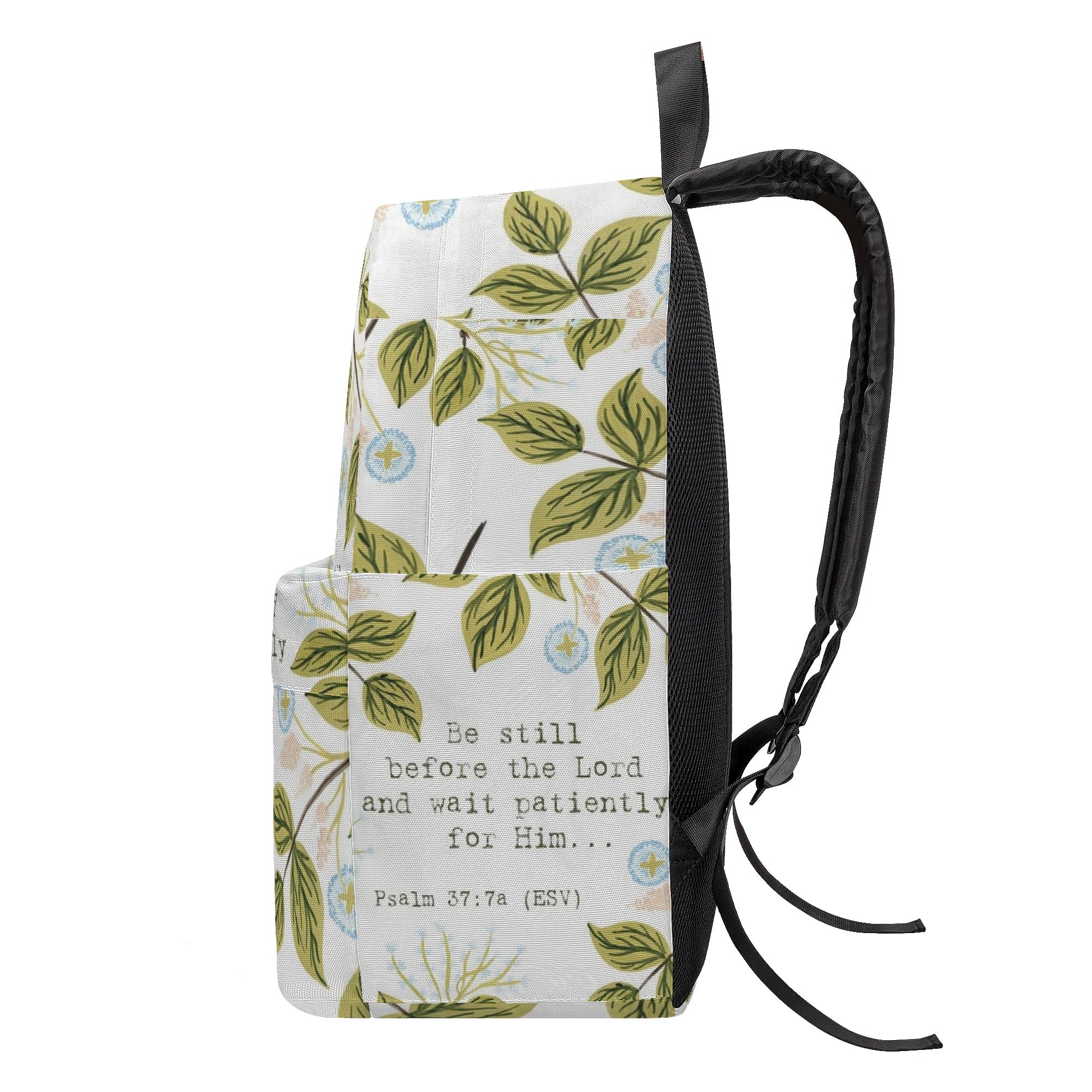 Be Still and Wait Backpack, Psalm 37:7 Bible Verse Backpack, Christian Faith Backpack, Inspirational Scripture School Bag, Floral Bible Gift Bag.PLAF34