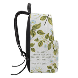 Be Still and Wait Backpack, Psalm 37:7 Bible Verse Backpack, Christian Faith Backpack, Inspirational Scripture School Bag, Floral Bible Gift Bag.PLAF34