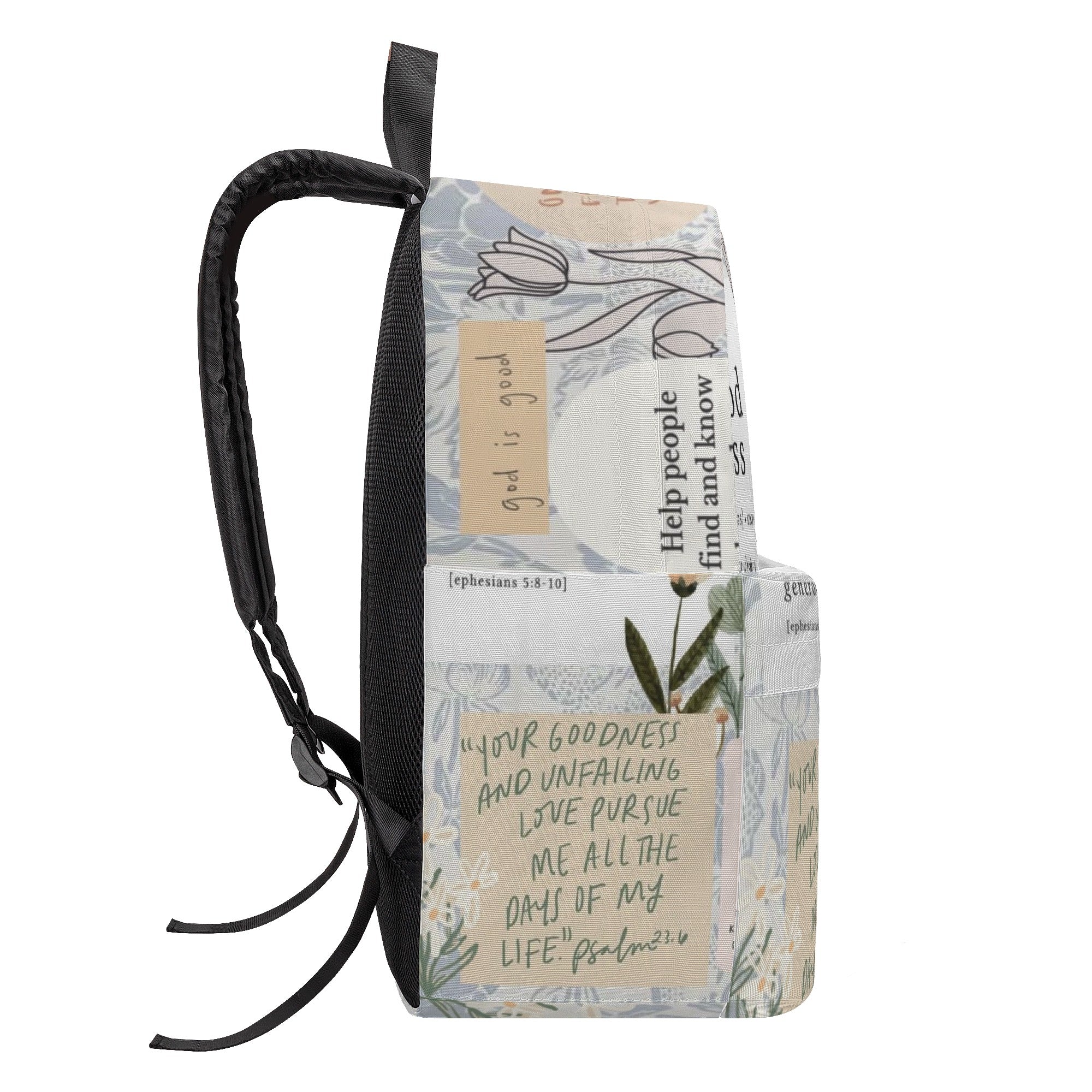 Bible Verse Collage Backpack, Christian Goodness Backpack, Inspirational Scripture Backpack, Faith-Based School Bag, Motivational Christian Gift.PLAF37