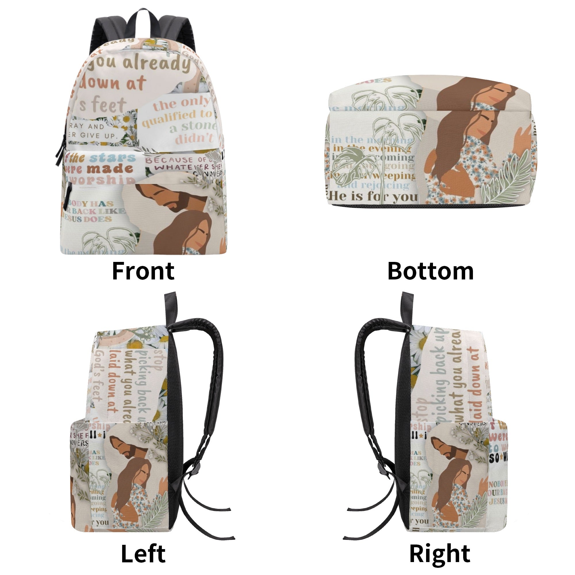 Christian Quote Collage Backpack, Inspirational Faith Backpack, Jesus Love Bible Backpack, Worship Scripture Backpack, Motivational Christian School Bag.PLAF38