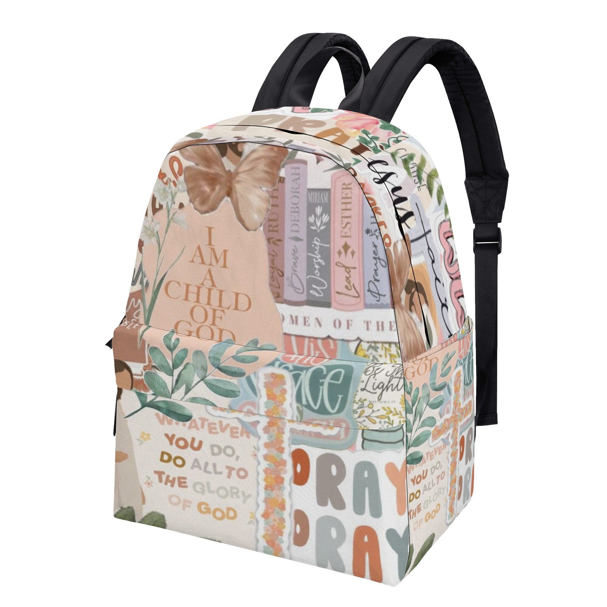 Child of God Backpack, Christian Inspirational Quote Backpack, Bible Verse Collage Backpack, Faith-Based School Bag, Motivational Scripture Gift.PLAF40