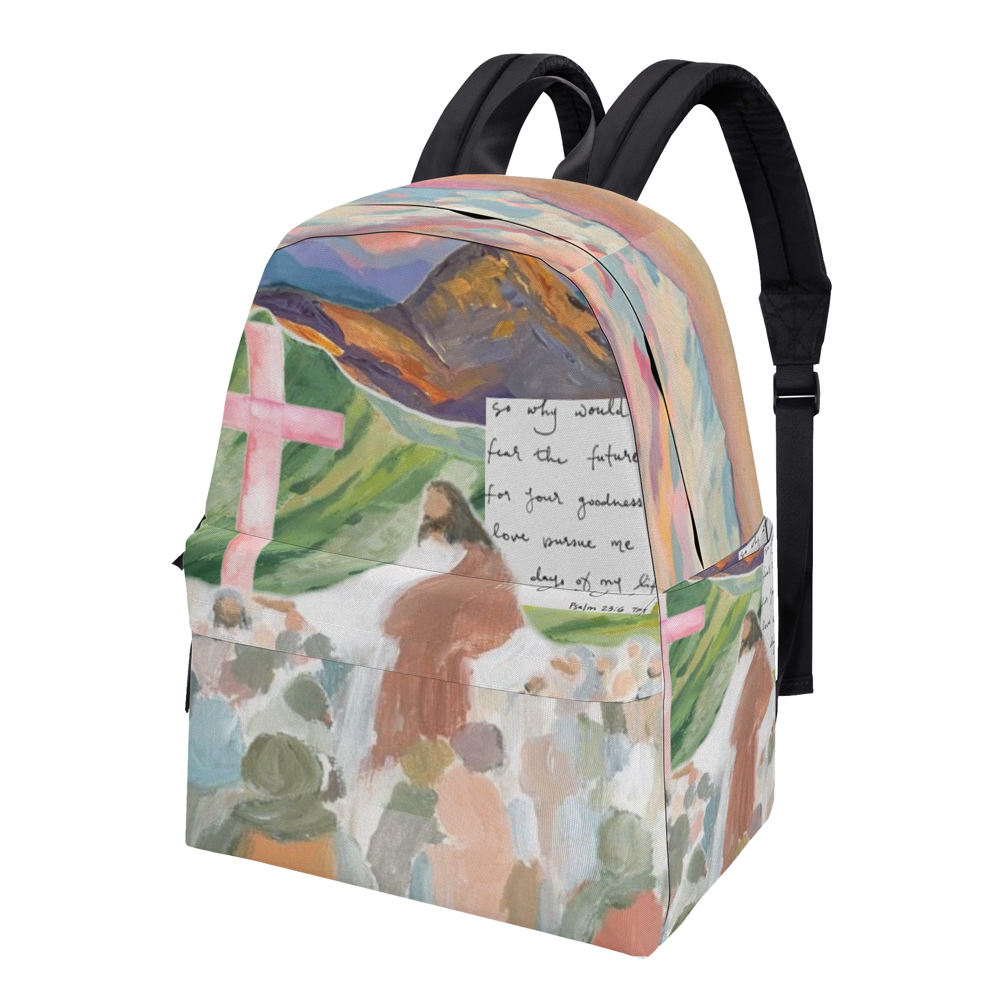 Psalm 23 Backpack, Christian Hand-Painted Art Backpack, Bible Verse Faith Backpack, Inspirational Christian School Bag, Religious Scripture Gift.PLAF41