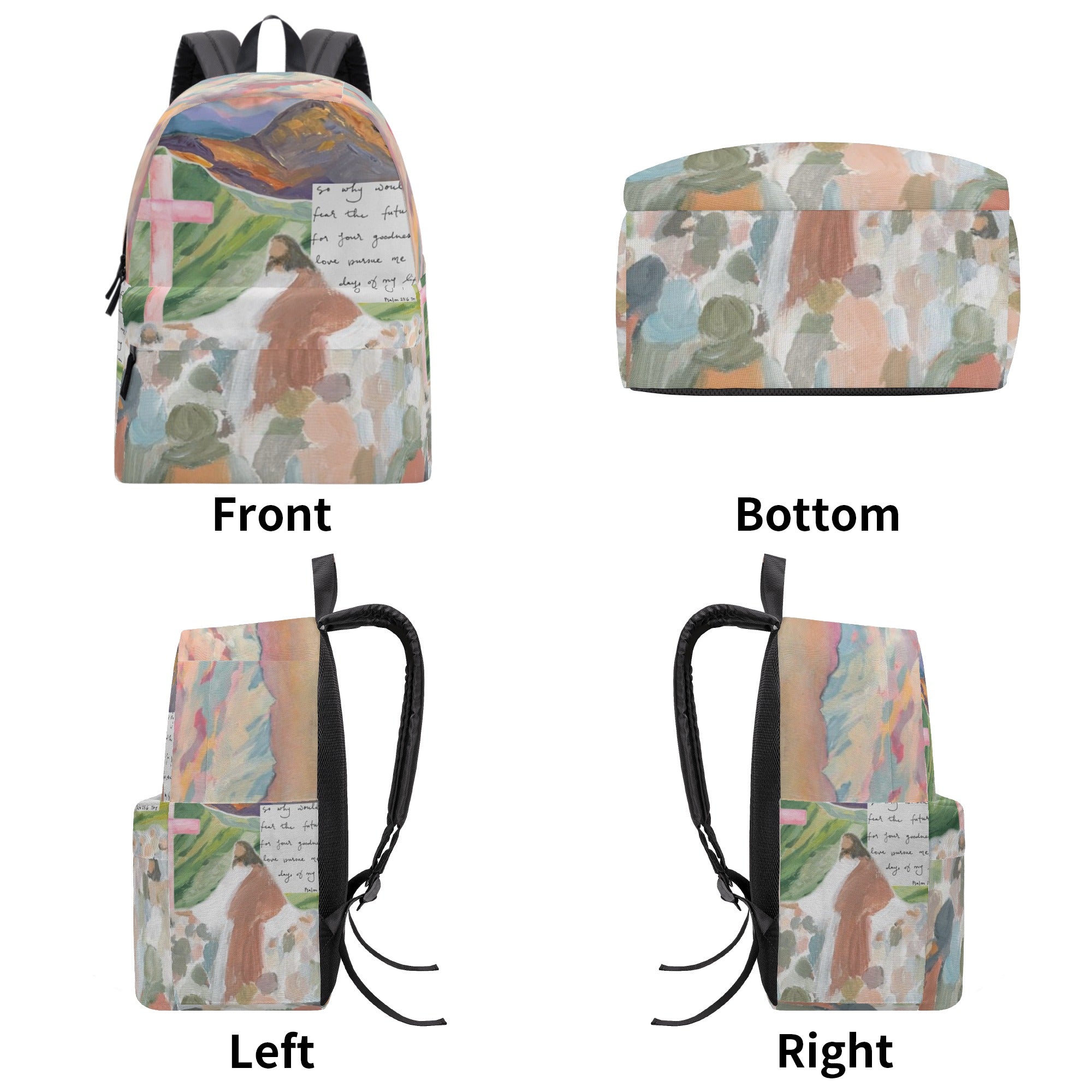 Psalm 23 Backpack, Christian Hand-Painted Art Backpack, Bible Verse Faith Backpack, Inspirational Christian School Bag, Religious Scripture Gift.PLAF41