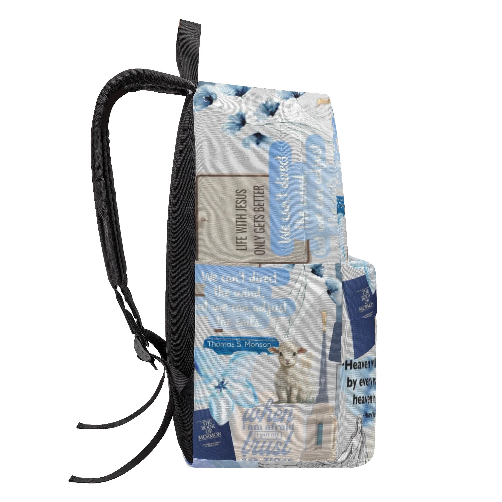 Blue Christian Collage Backpack, Inspirational Bible Verse Backpack, Trust in God School Bag, Religious Motivational Gift.PLAF42