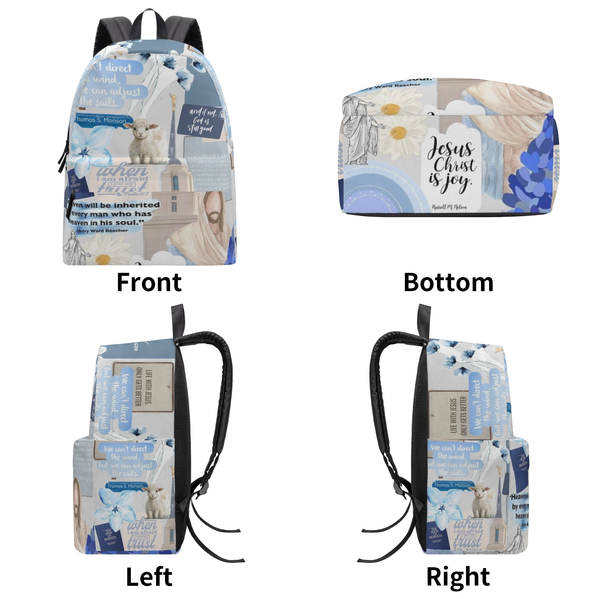 Blue Christian Collage Backpack, Inspirational Bible Verse Backpack, Trust in God School Bag, Religious Motivational Gift.PLAF42
