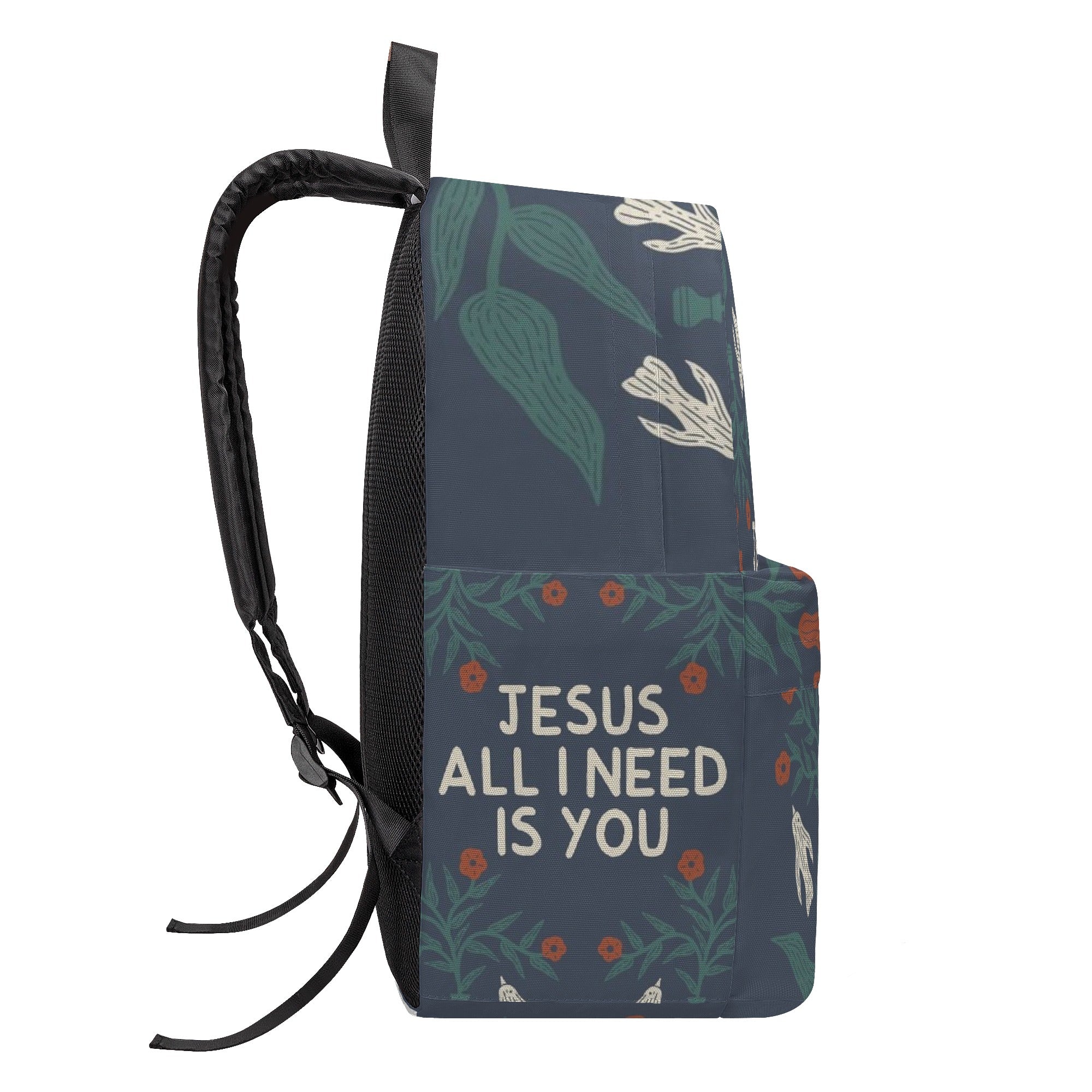 Jesus All I Need Is You Backpack, Christian Faith Backpack, Inspirational Bible Verse Backpack, Religious Floral School Bag, Faith-Based Gift.PLAF47