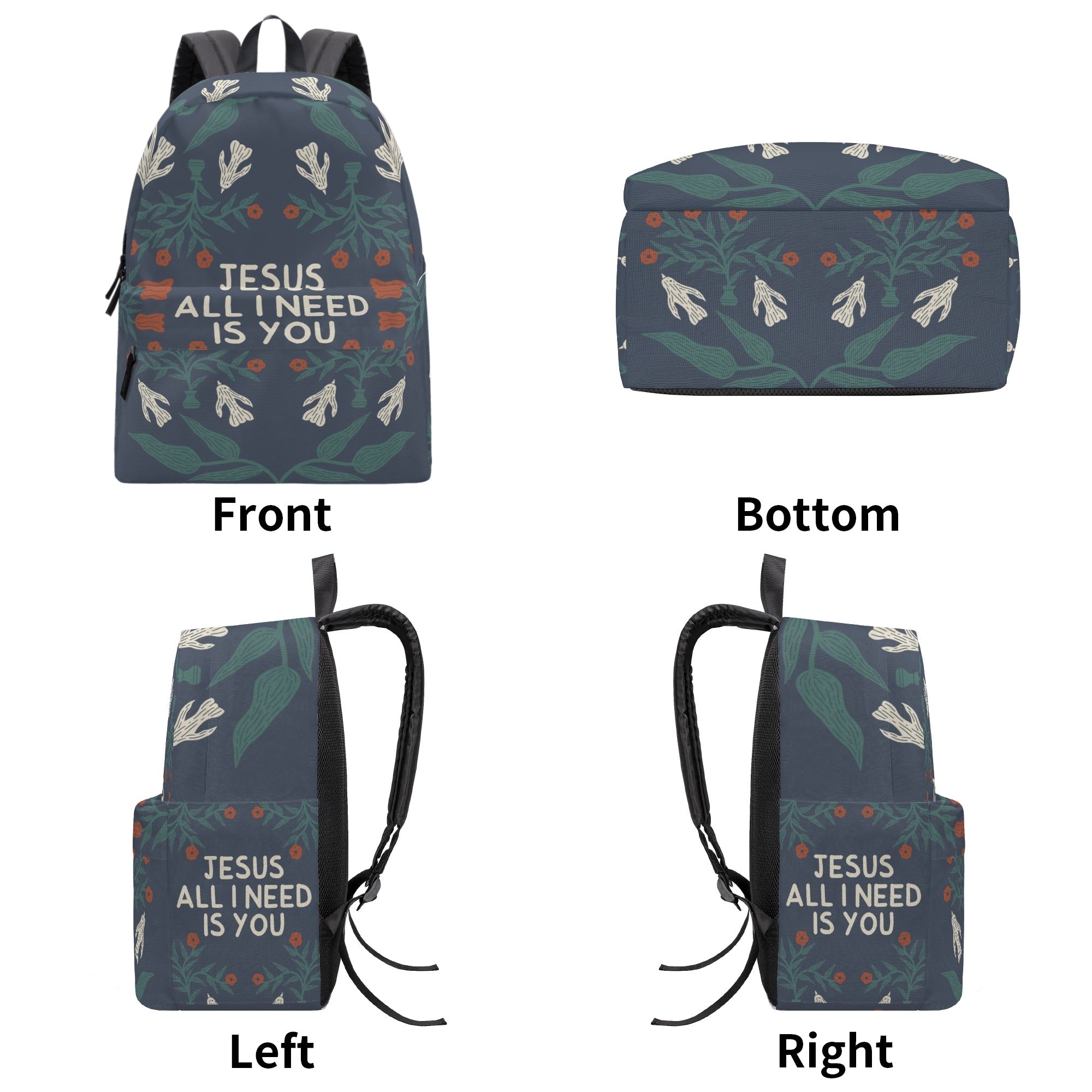 Jesus All I Need Is You Backpack, Christian Faith Backpack, Inspirational Bible Verse Backpack, Religious Floral School Bag, Faith-Based Gift.PLAF47