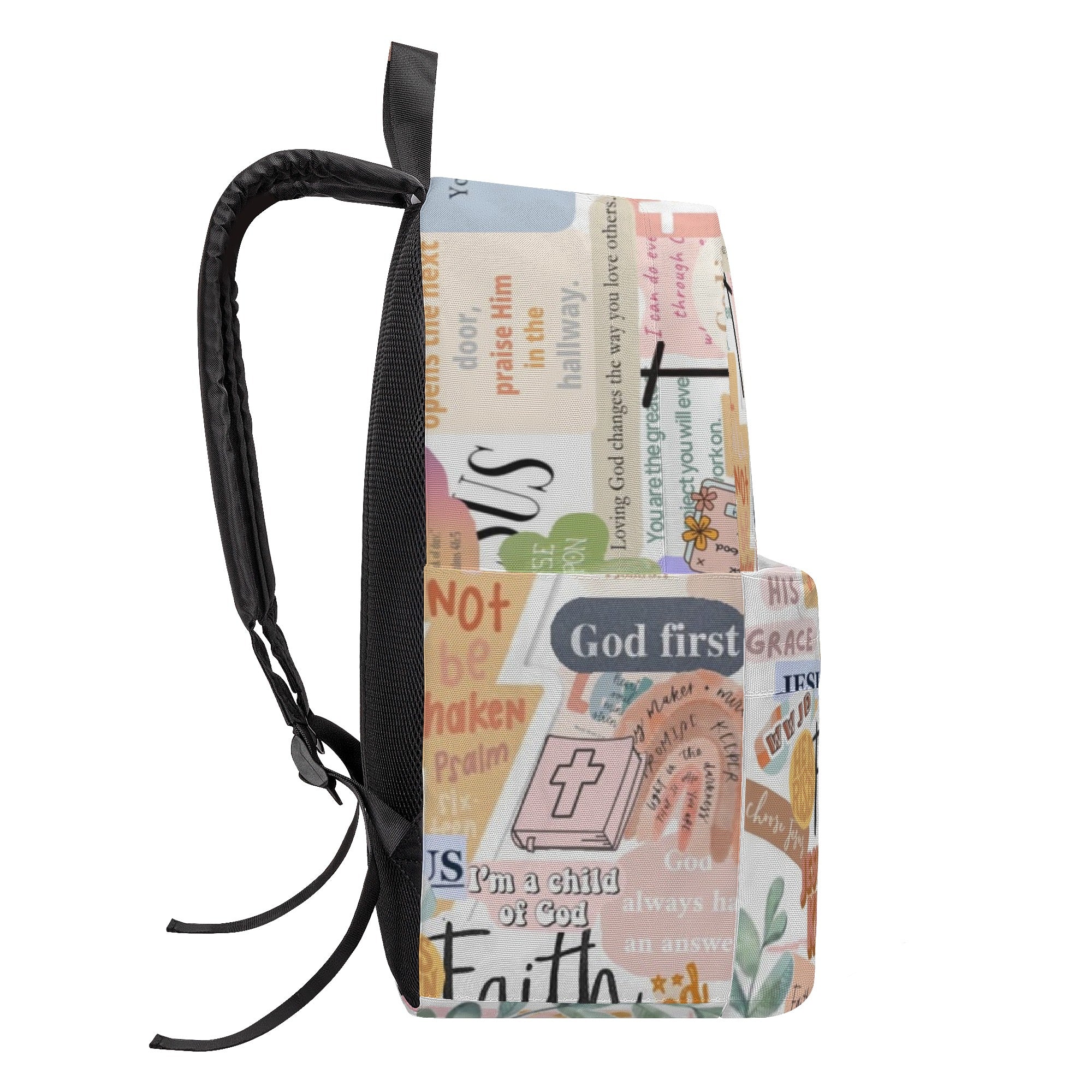 Christian Faith Collage Backpack, God First Inspirational Backpack, Bible Verse Motivational Backpack, Faith Over Fear School Bag, Religious Gift. PLAF50