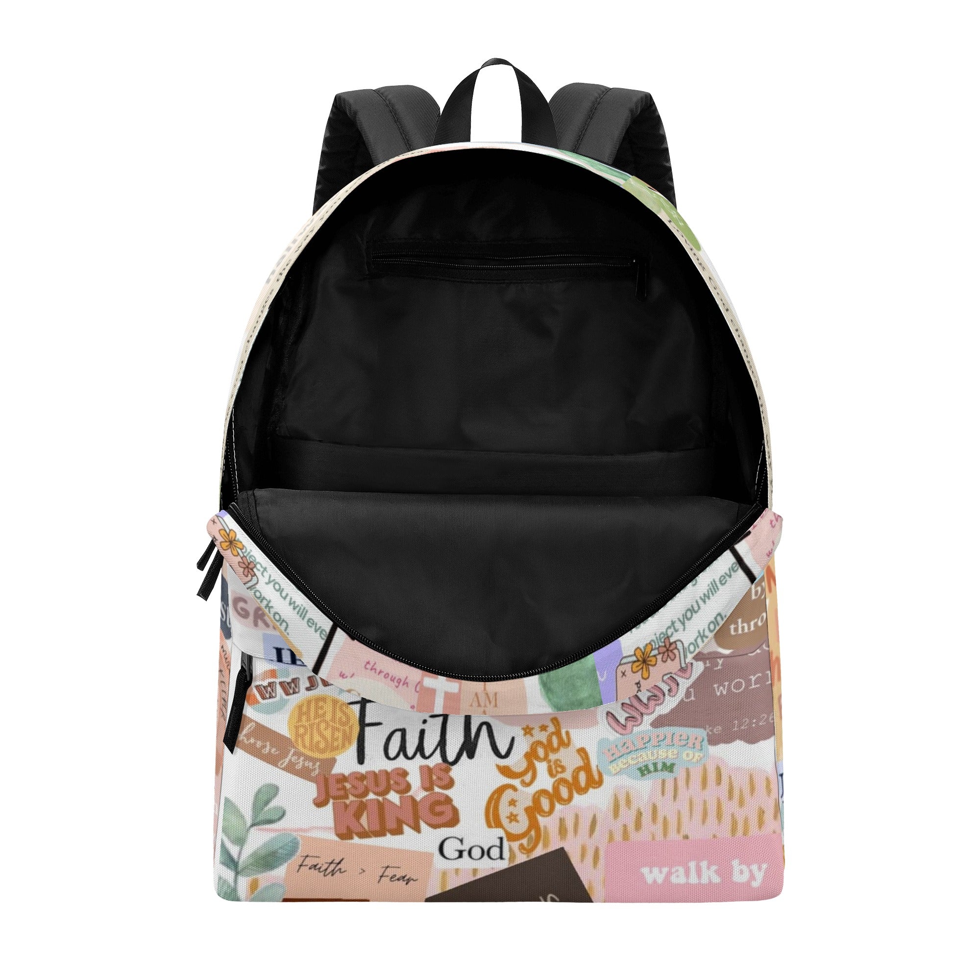 Christian Faith Collage Backpack, God First Inspirational Backpack, Bible Verse Motivational Backpack, Faith Over Fear School Bag, Religious Gift. PLAF50