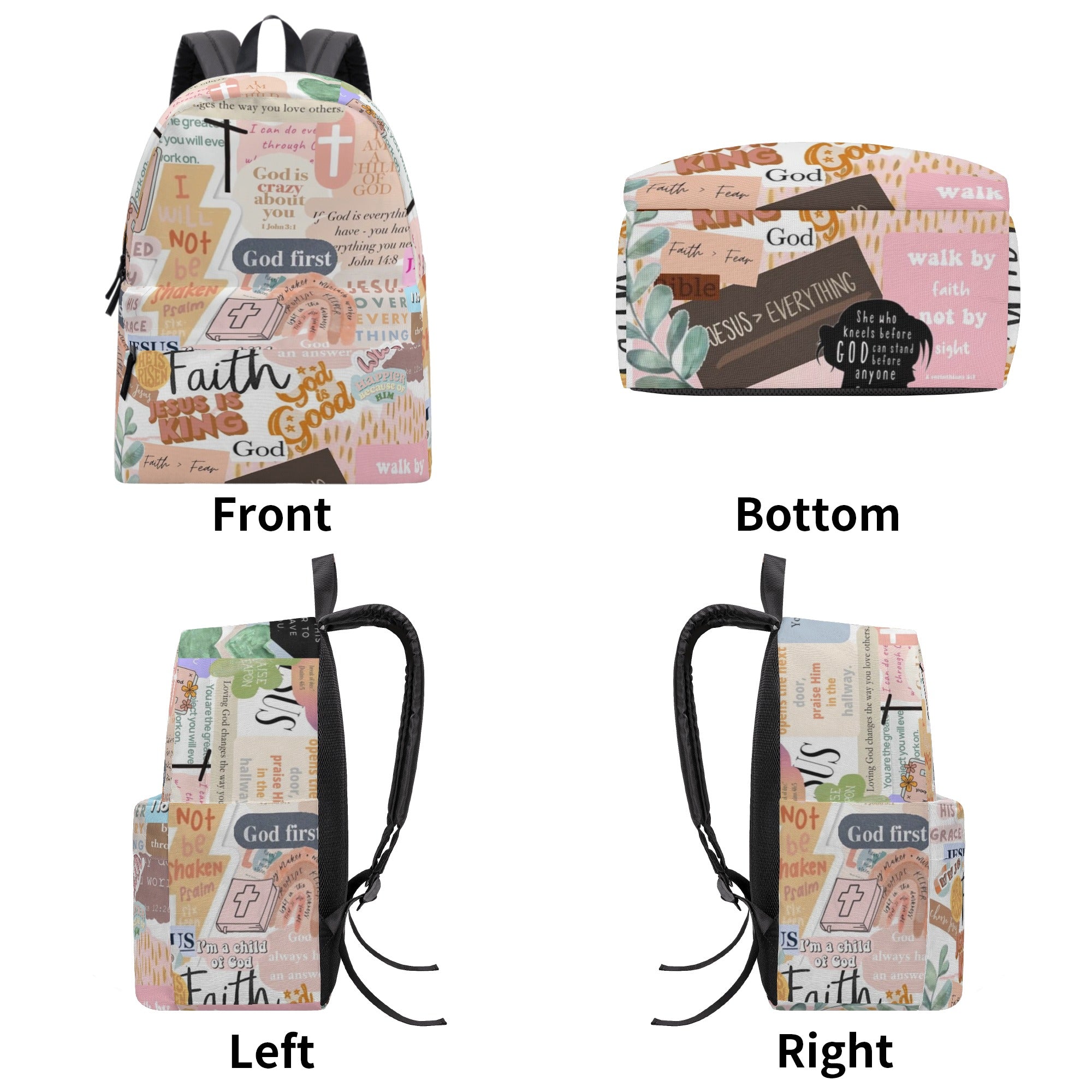 Christian Faith Collage Backpack, God First Inspirational Backpack, Bible Verse Motivational Backpack, Faith Over Fear School Bag, Religious Gift. PLAF50